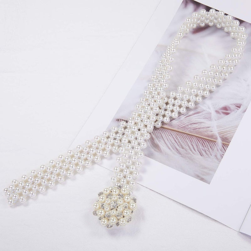 Dubulle Womenâ€™s Pearl Belts Elastic Bridal Sash Crystal lvory Bead Wedding Belt Sexy Bridesmaid Dress Girl Waist Chain - Image 3